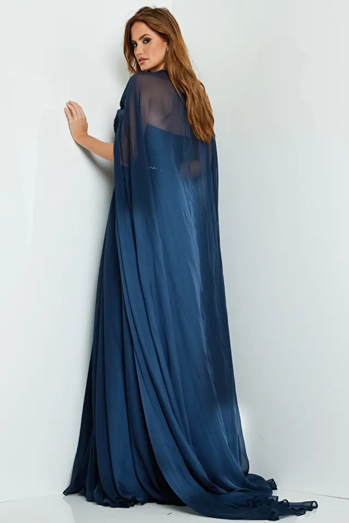 Jovani 07928 Illusion V-neckline Ruched Long Dress