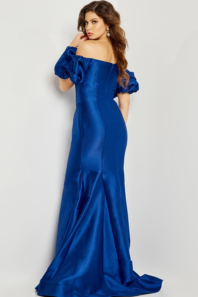Jovani 08361 Off Shoulder Straight Neck Puffy Sleeve Gown