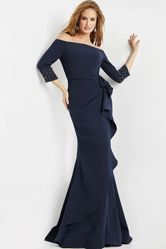 Jovani 08699 Stretch Crepe Off Shoulder Straight Neck Dress