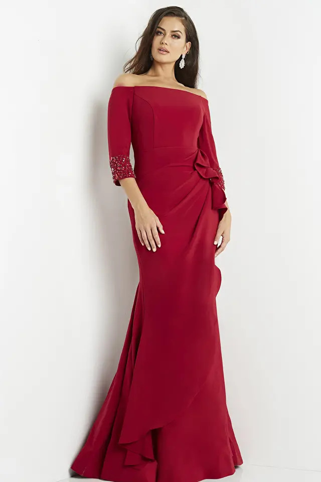 Jovani 08699 Stretch Crepe Off Shoulder Straight Neck Dress