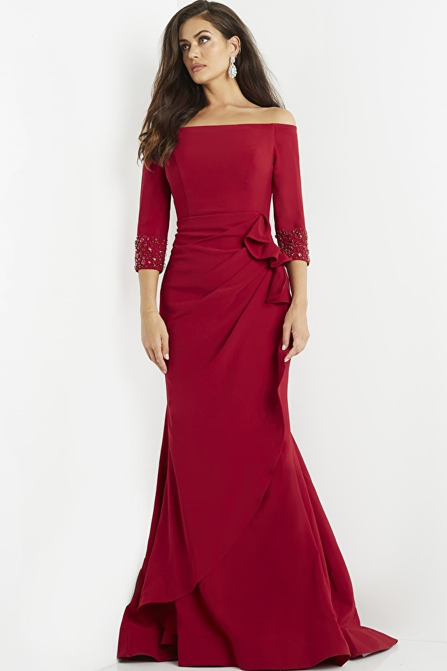 Jovani 08699 Stretch Crepe Off Shoulder Straight Neck Dress
