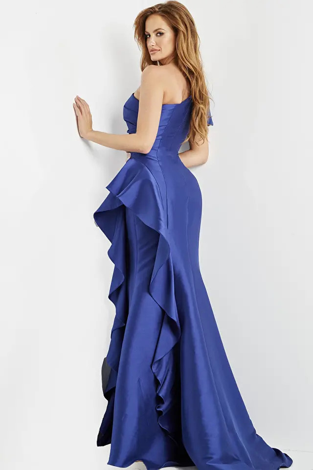 Jovani 09201 Stretch Tafetta One Shoulder Short Sleeve Gown