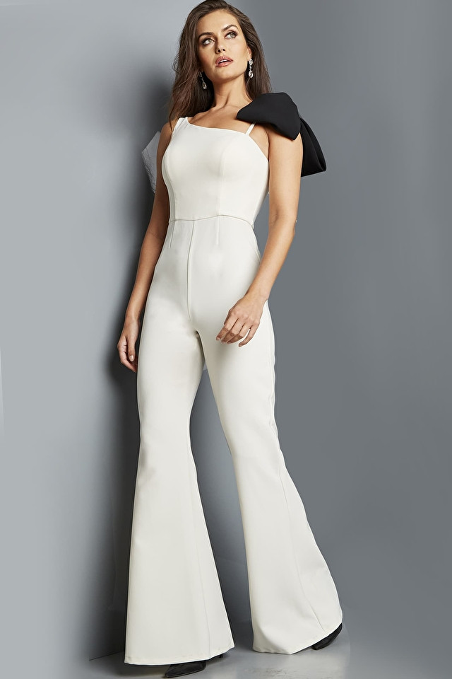 Jovani 22589 Crepe Asymmetric Neck Sleeveless Jumpsuit