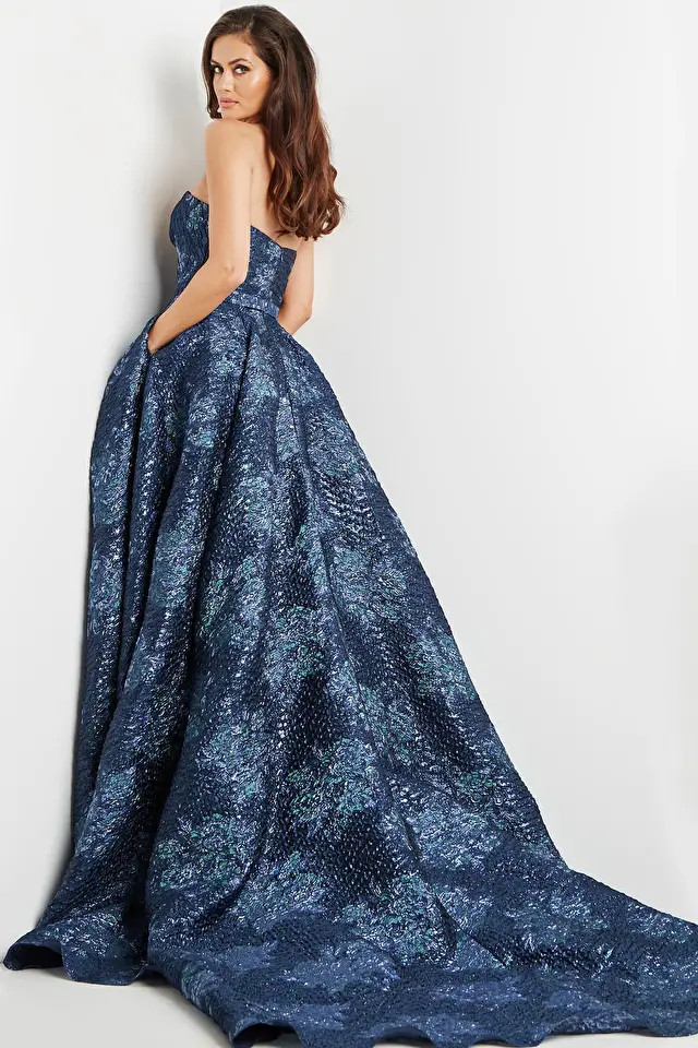 Jovani 22792 Metallic Jacquard Strapless Train Ballgown