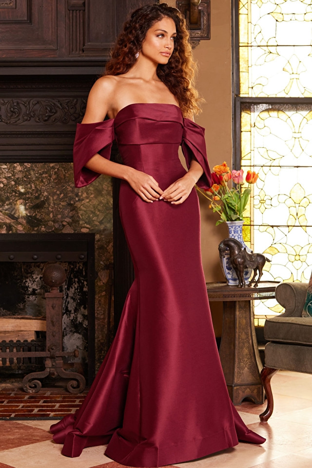 Jovani 23398 Mikado Off the Shoulder Short Sleeves Dress