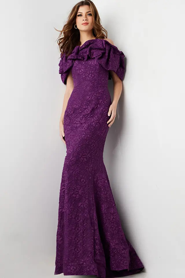 Jovani 23847 Textured Jacquard Off Shoulder Strapless Gown
