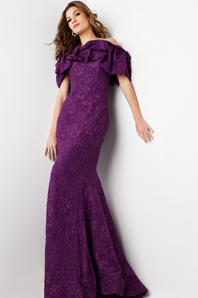 Jovani 23847 Textured Jacquard Off Shoulder Strapless Gown