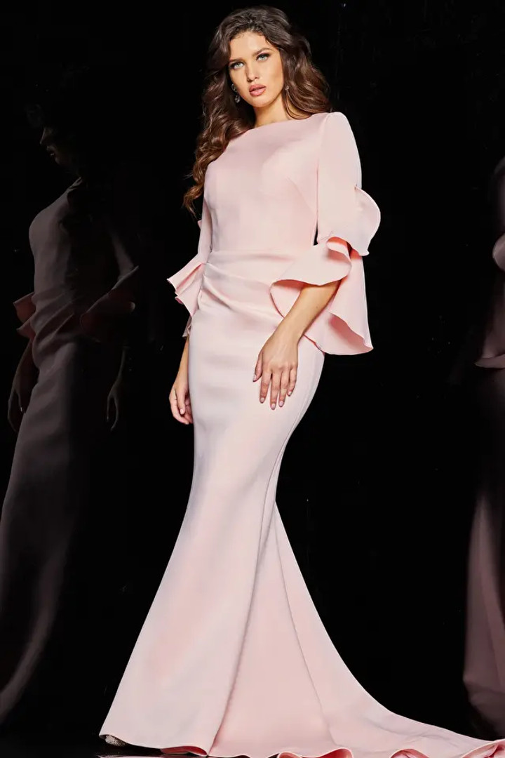 Jovani 63168 Ruffle Sleeves High Neck Fitted Formal Gown