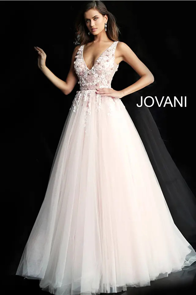 Jovani 61109 Floral Embellished V-neck Sleeveless Ballgown