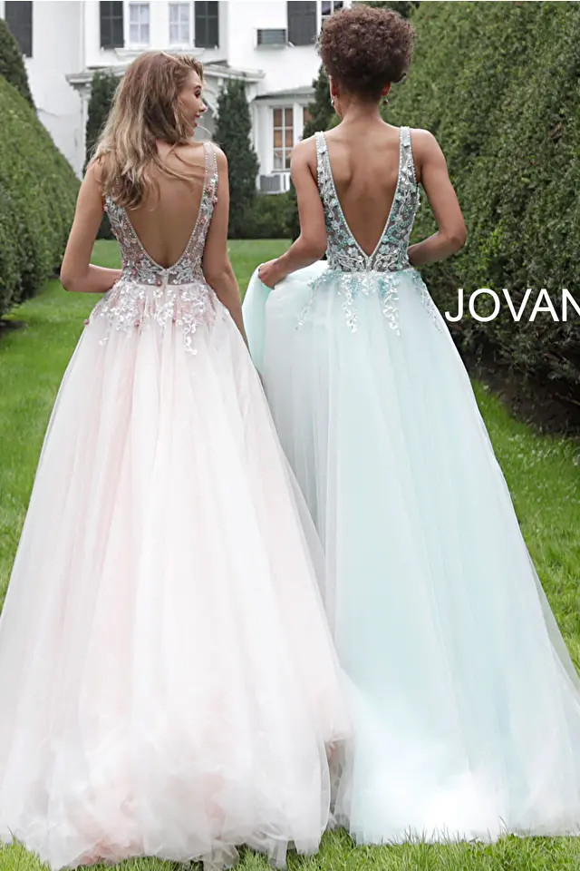 Jovani 61109 Floral Embellished V-neck Sleeveless Ballgown