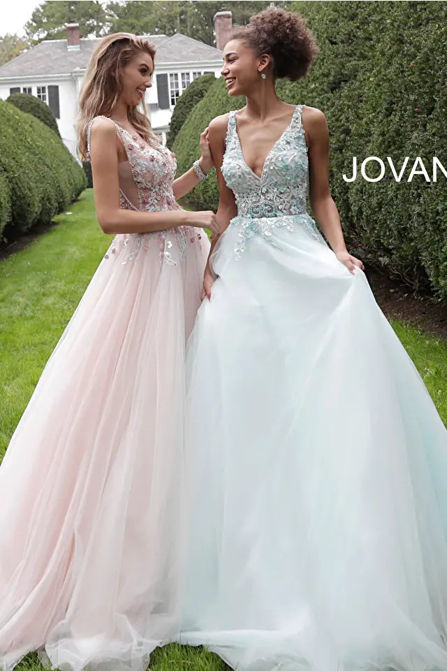 Jovani 61109 Floral Embellished V-neck Sleeveless Ballgown