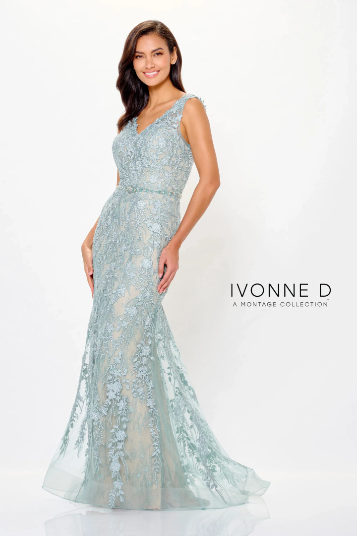 Ivonne D by Mon Cheri ID6207 Allover Lace V-Neck Long Dress