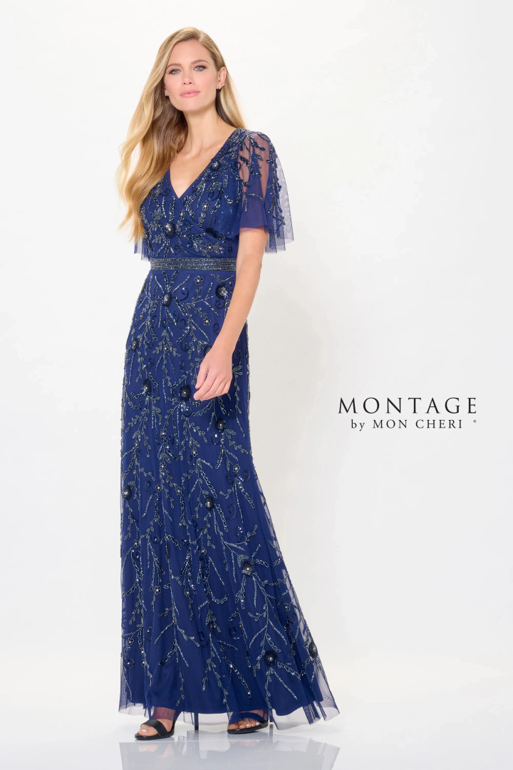 Montage by Mon Cheri M912 Tulle V-Neck Short Sleeves Dress