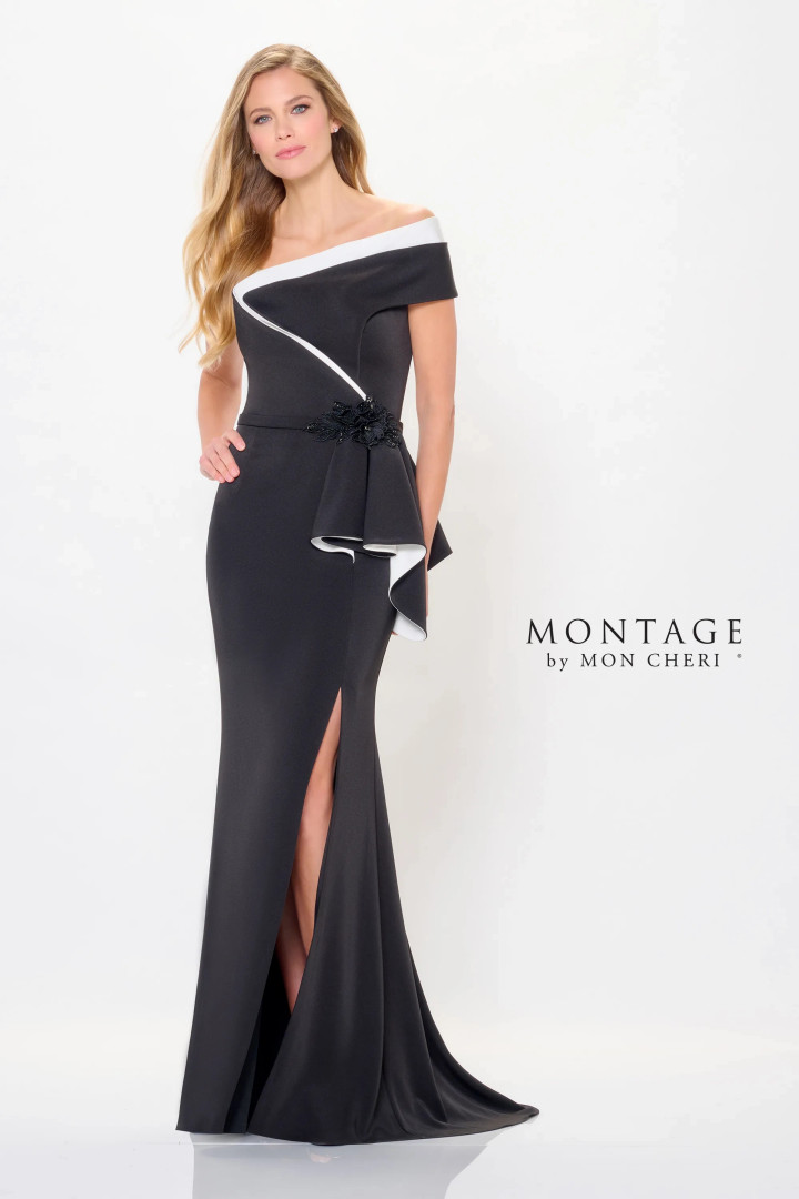 Montage by Mon Cheri M902 Crepe Off-Shoulder Long Dress