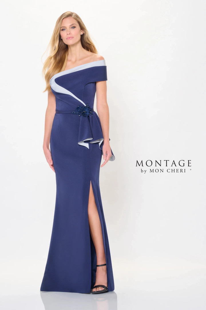 Montage by Mon Cheri M902 Crepe Off-Shoulder Long Dress