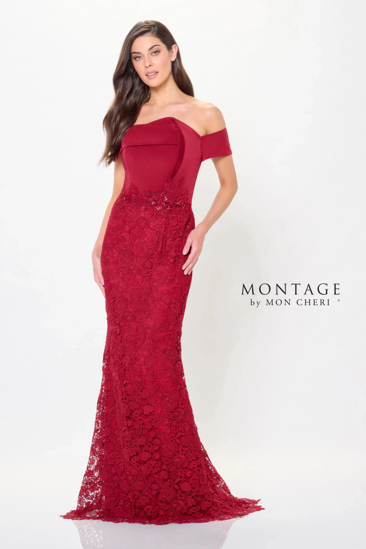 Montage by Mon Cheri M907 Crepe Sequin Off-Shoulder Dress