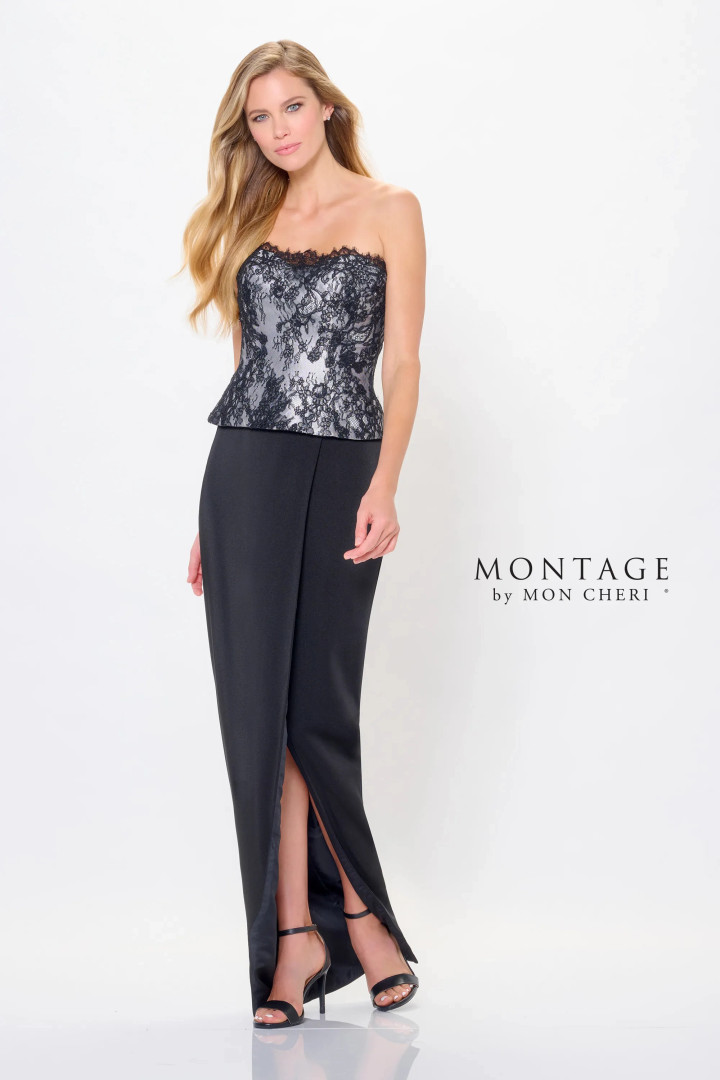 Montage by Mon Cheri M908 Allover Lace Strapless Long Dress