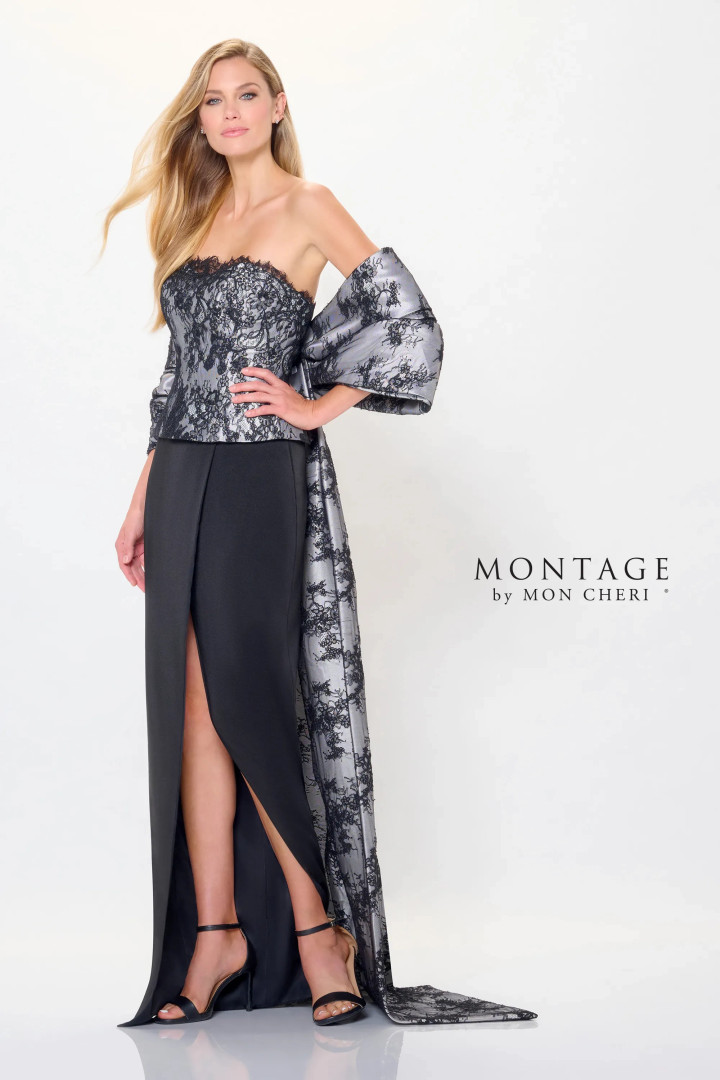 Montage by Mon Cheri M908 Allover Lace Strapless Long Dress