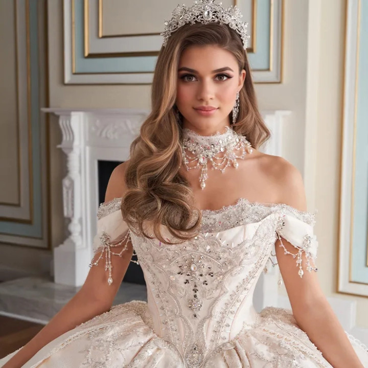 Princesa by Ariana Vara PR70102 Mesh Off-Shoulder Ball Gown