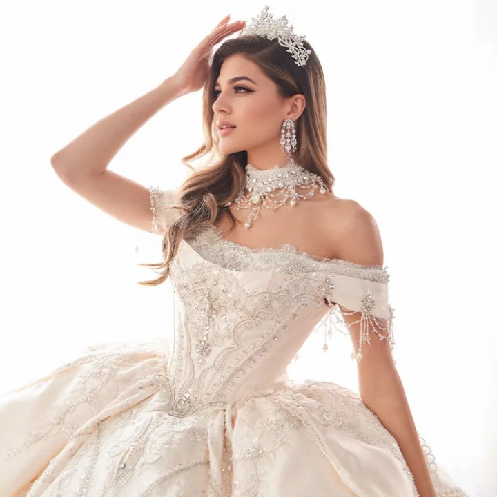 Princesa by Ariana Vara PR70102 Mesh Off-Shoulder Ball Gown