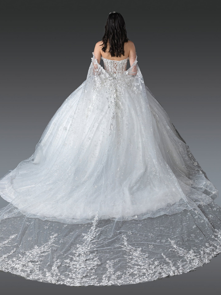 Dancing Queen 1970 Floral Embroidery Sheer Cape Bridal Dress