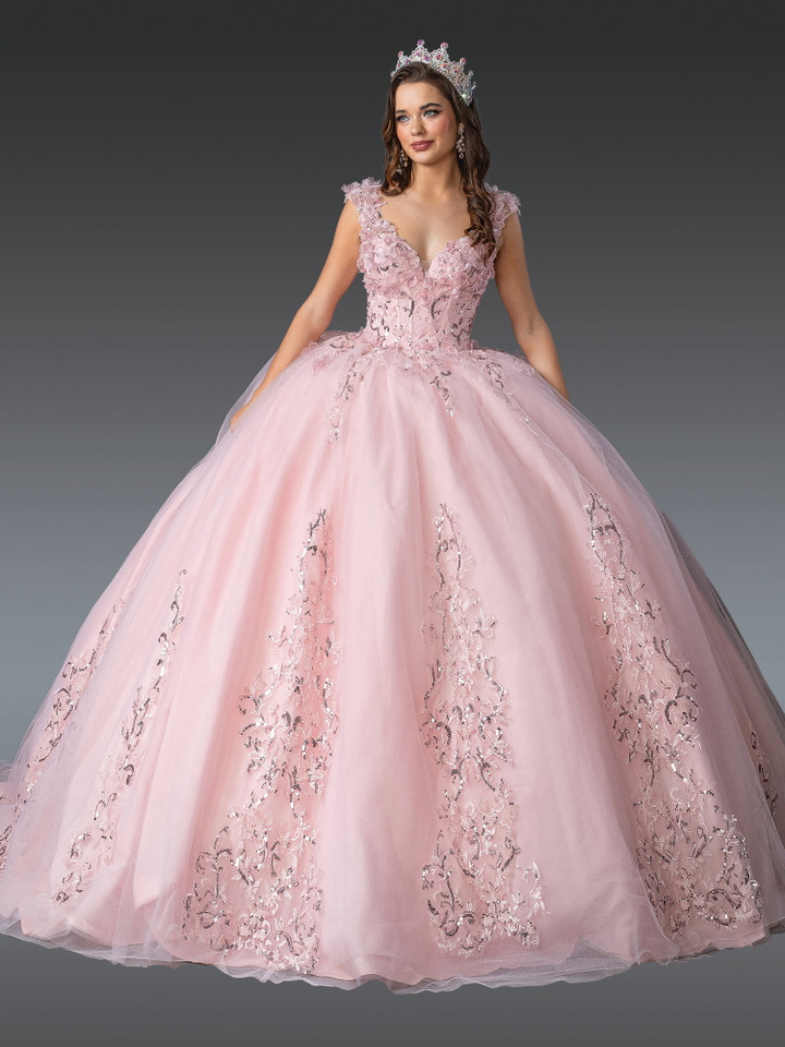 Dancing Queen 1925 Embroidered Lace V-Neck Long Ball Gown