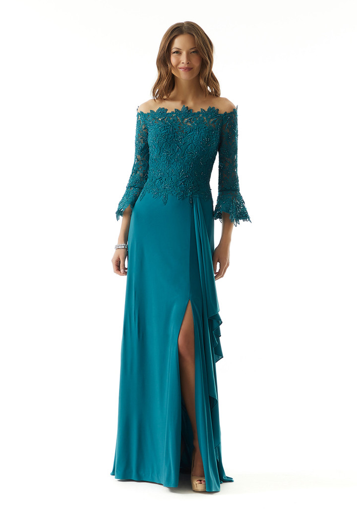 MGNY By Morilee 73028 Lace Jersey Three Quarter Sleeve Gown