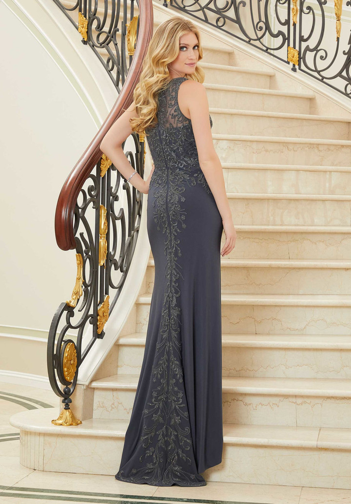 MGNY By Morilee 72707 Jersey Embroidered High Neck Gown