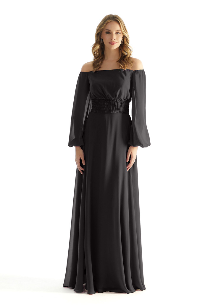 Morilee Bridesmaid 31238 Chiffon Bishop Sleeves A-Line Dress