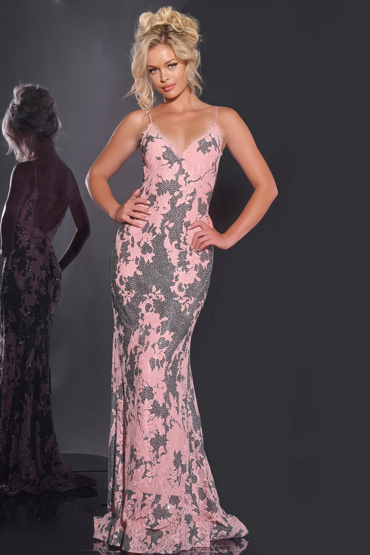 Jovani 44033 Spaghetti Strap V-neckline Long Dress