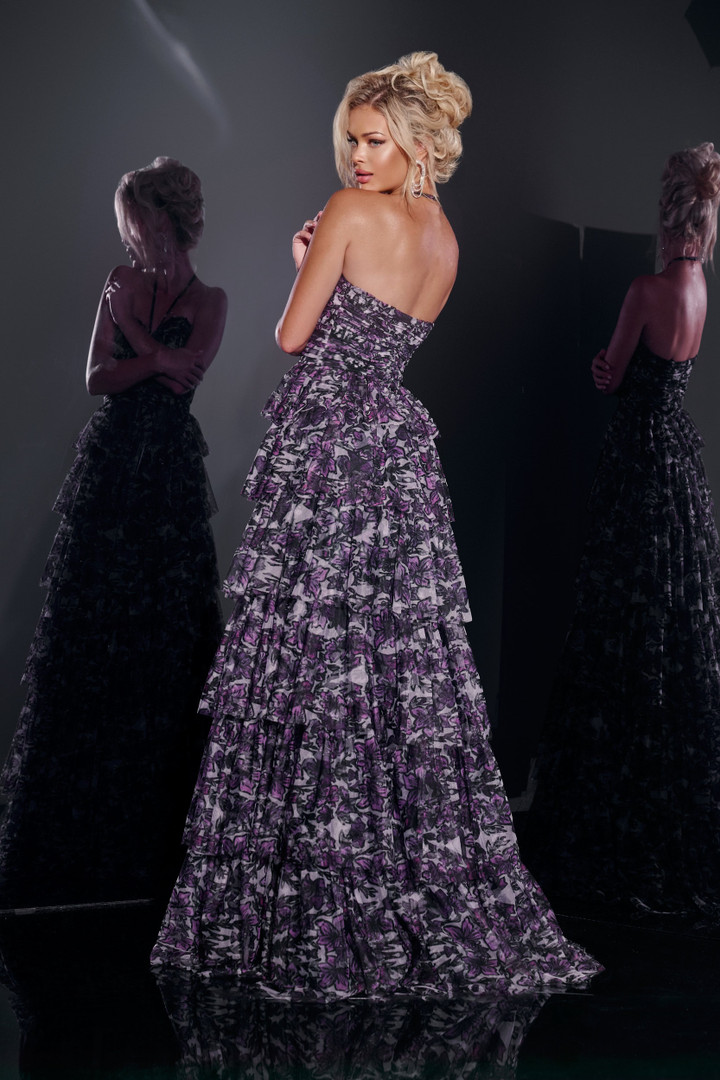 Jovani 40423 Cutout Straps Floral Print Long Dress