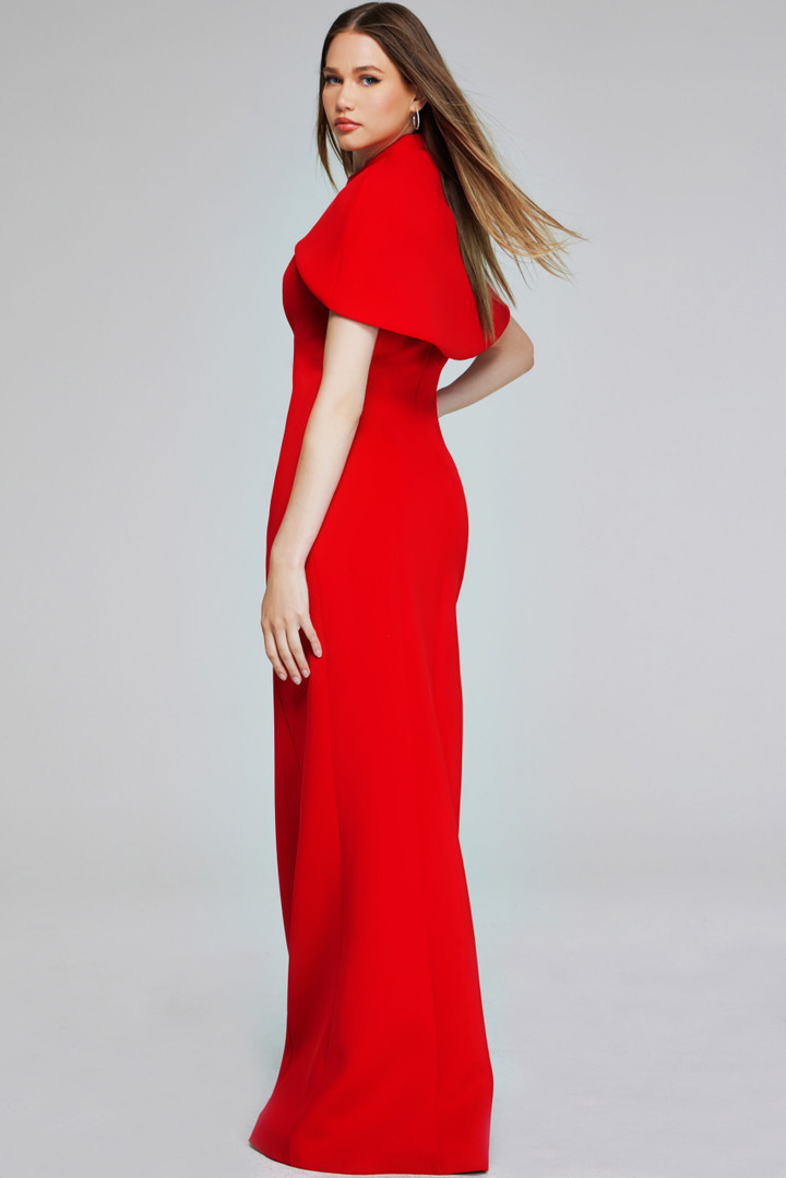 Jovani 06538 Satin Cape Off-Shoulder Sleeveless Long Gown