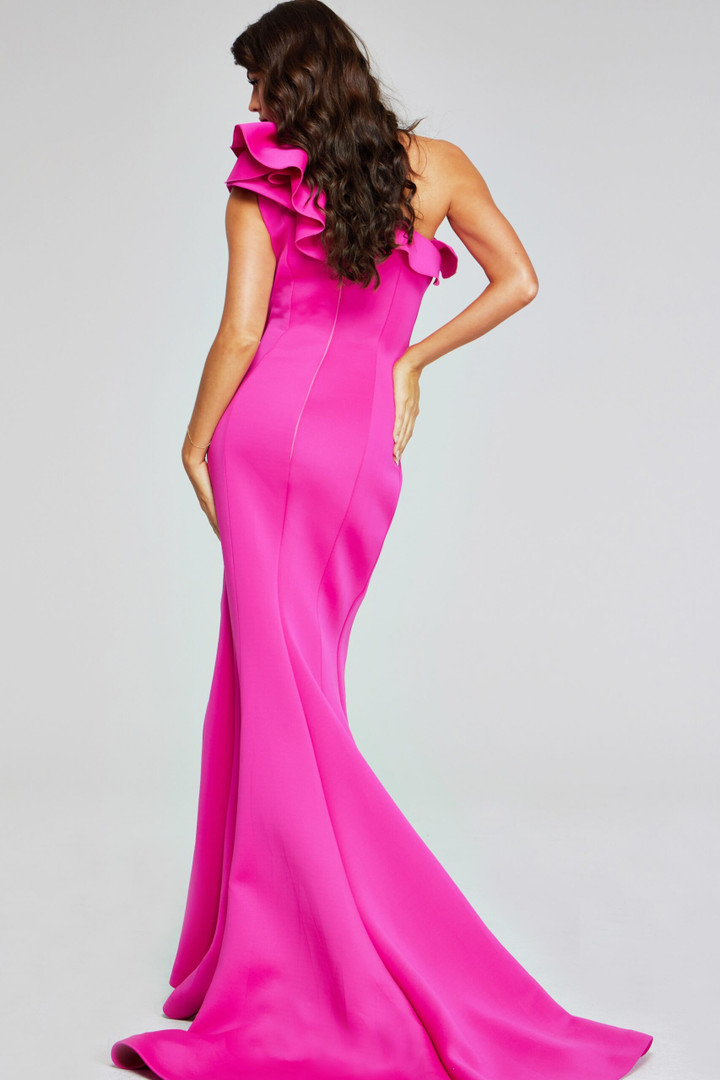 Jovani 37400 One-Shoulder Sleeveless Ruffles High Slit Gown