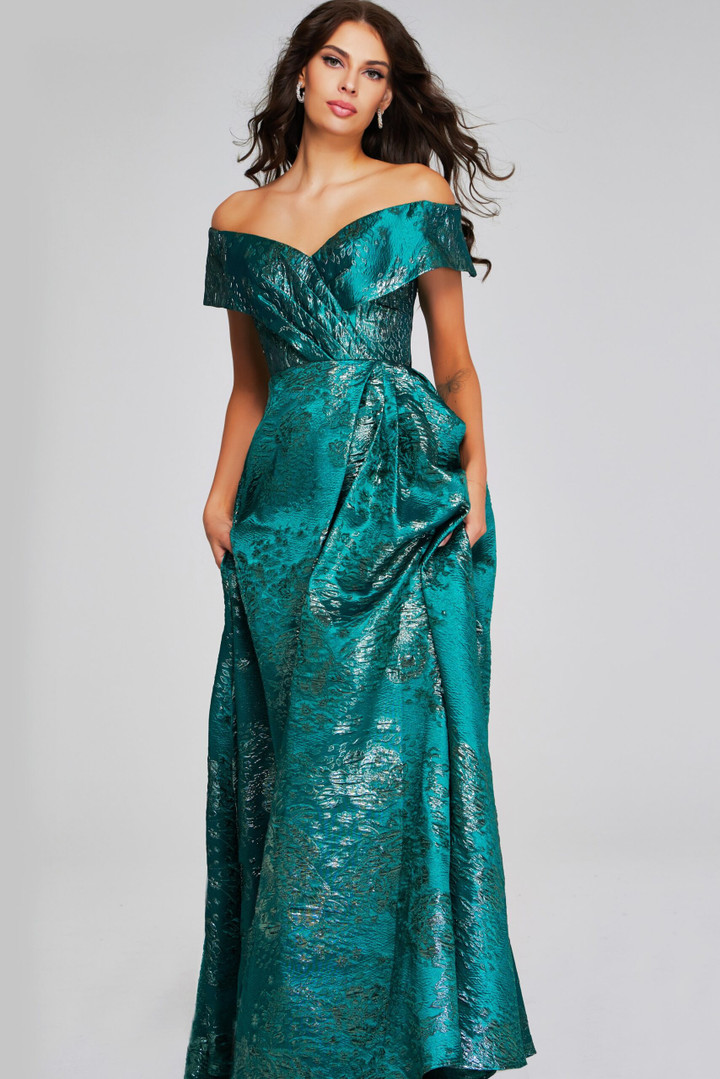 Jovani 40296 Metallic Textured Off-Shoulder Sleeveless Gown