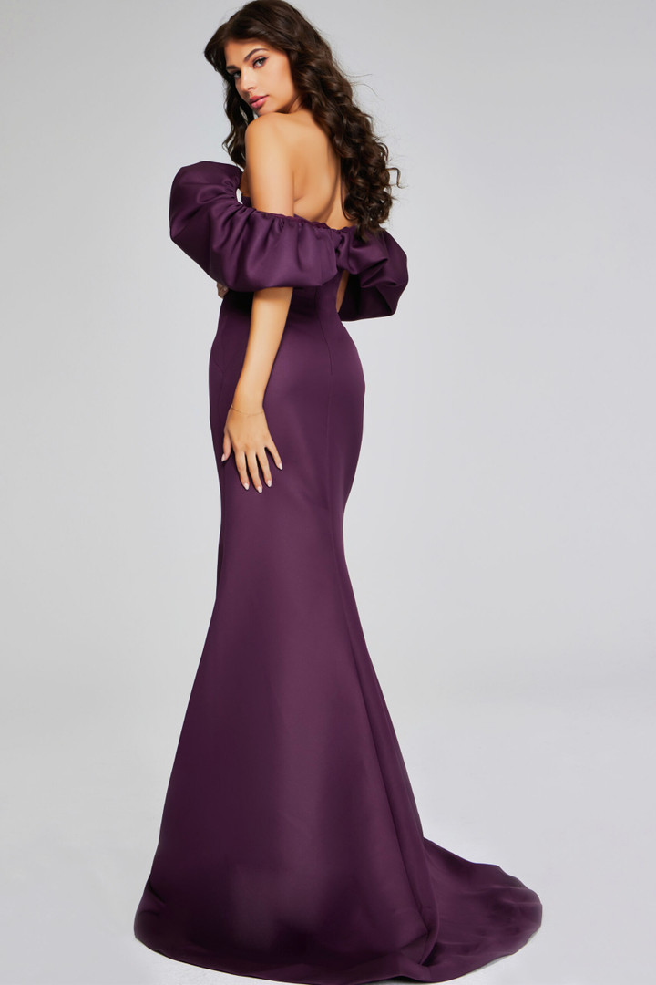 Jovani 40596 Satin Dramatic Ruffled Sleeve Off-Shoulder Gown