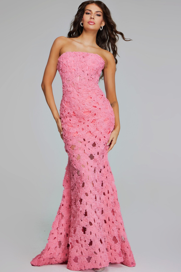 Jovani 40744 Beaded Floral Lace Strapless Sleeveless Gown