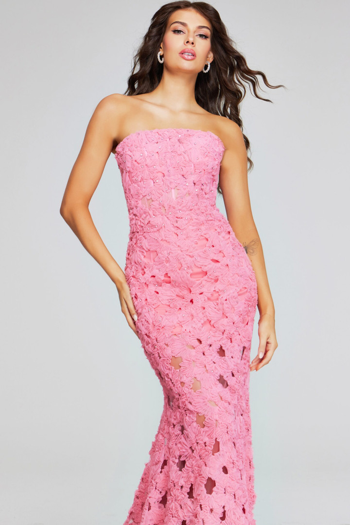 Jovani 40744 Beaded Floral Lace Strapless Sleeveless Gown