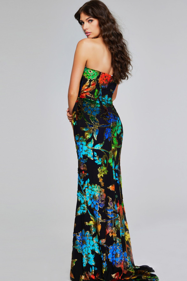Jovani 42164 Multi-Color Floral Pattern Strapless Long Gown