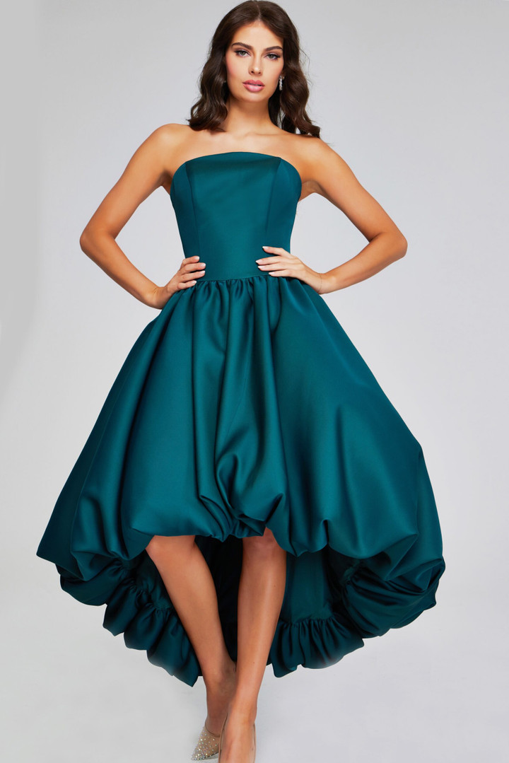 Jovani 42345 Mikado Satin Strapless High-Low Pleated Gown