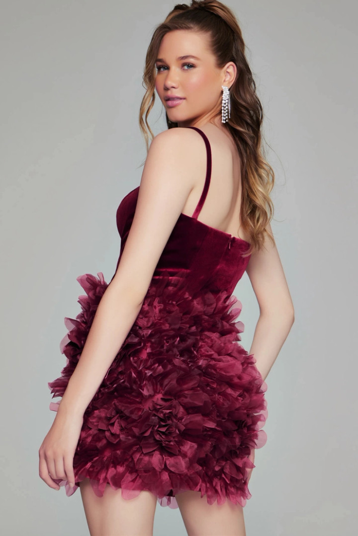 Jovani 38495 Velvet Spaghetti Strap Sleeveless Short Dress