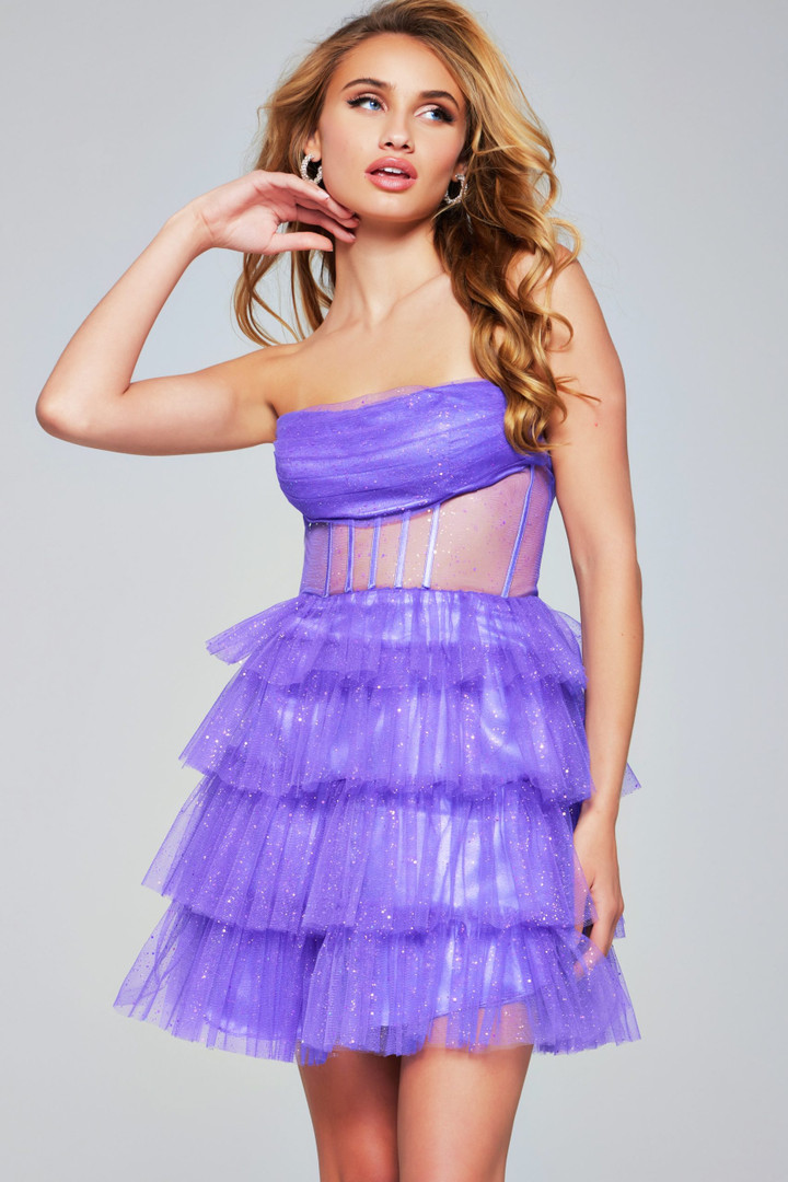 Jovani 39666 Sequin Tulle Embellished Corset Short Dress