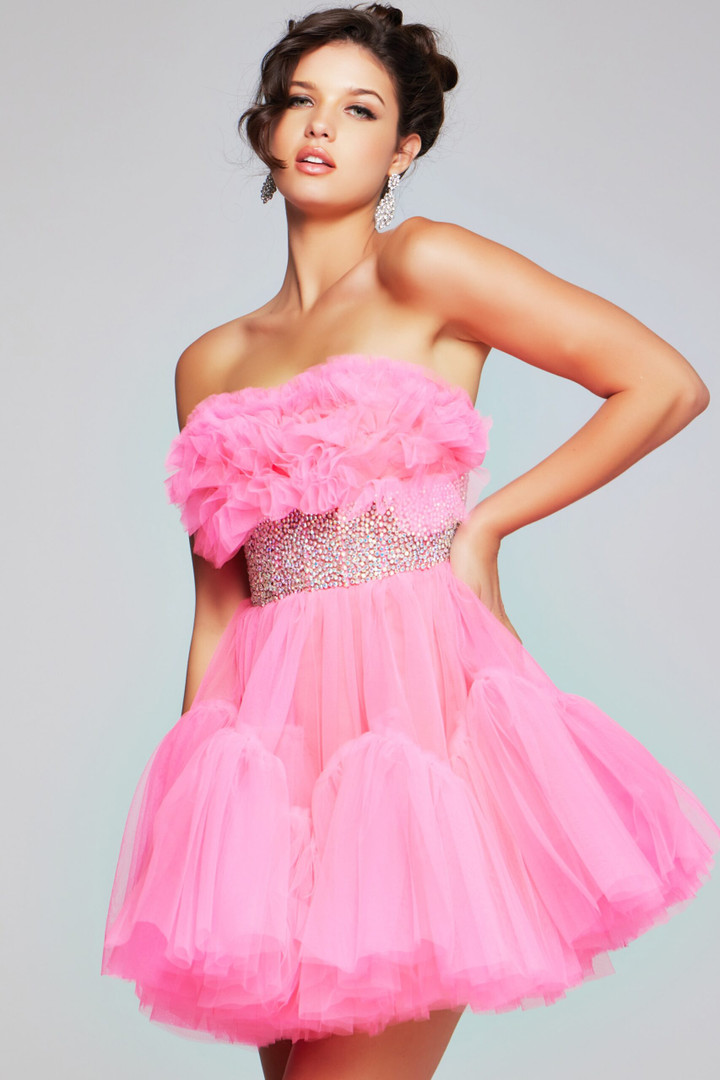 Jovani 40186 Tulle Rosette Strapless Sleeveless Short Dress