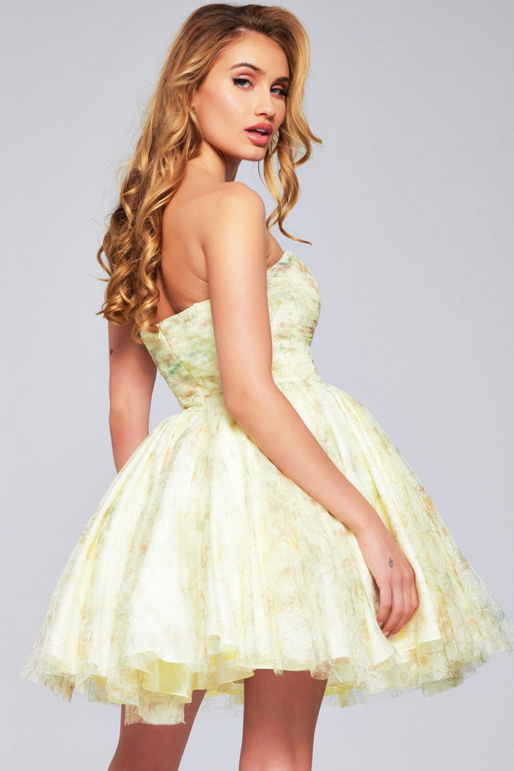 Jovani 40374 Floral Print Tulle Strapless A-line Short Dress