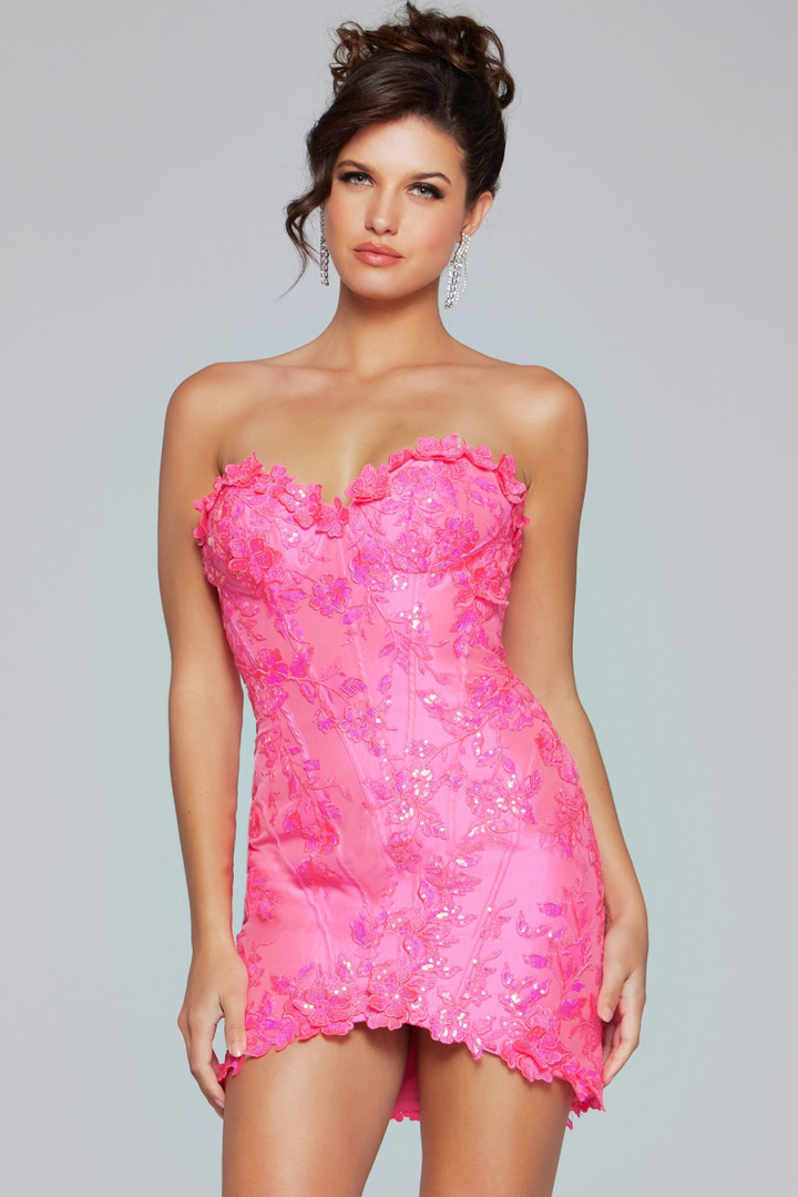 Jovani 40380 Lace Strapless Sweetheart Neck Short Dress