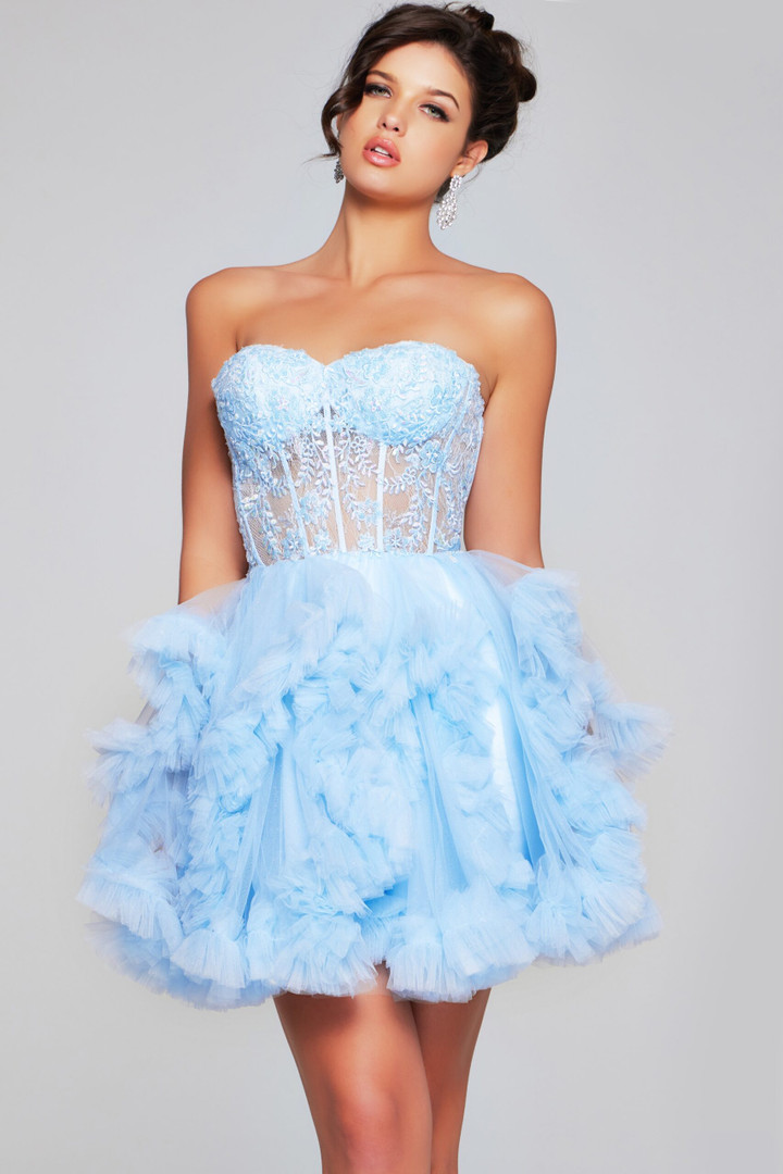 Jovani 40628 Tulle Strapless Sweetheart Neck Short Dress