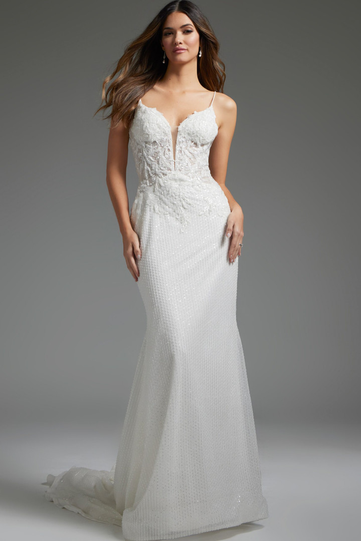 Jovani JB40639 Tulle Beaded V-Neck Sleeveless Bridal Gown
