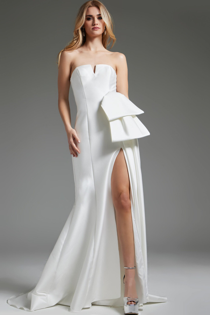 Jovani JB40791 Satin Strapless High Slit Wedding Dress