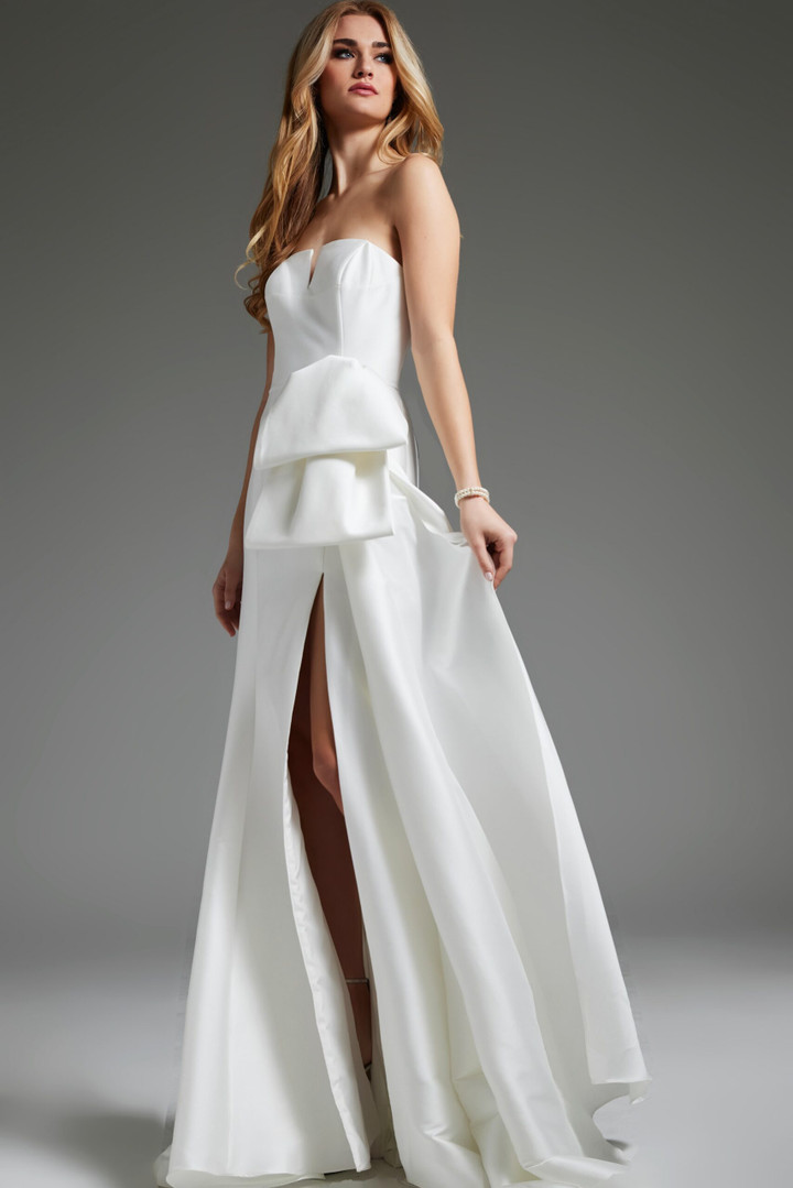 Jovani JB40791 Satin Strapless High Slit Wedding Dress