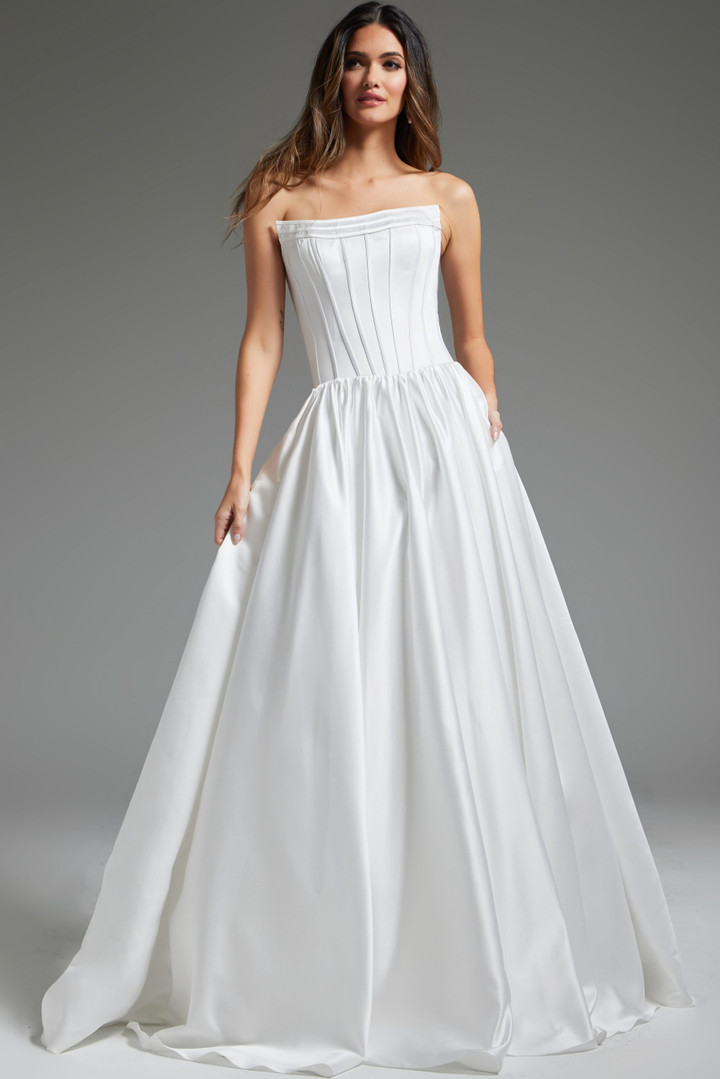 Jovani JB40784 Satin Strapless Floor Length Wedding Dress