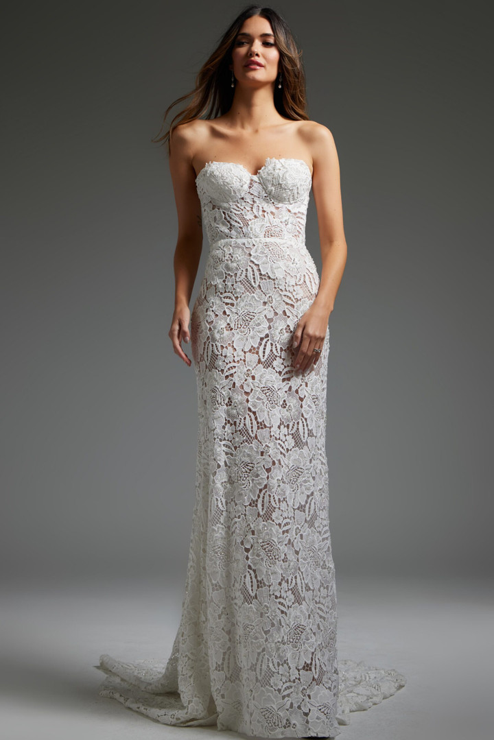 Jovani JB38271 Lace Sweetheart Neck Strapless Wedding Dress
